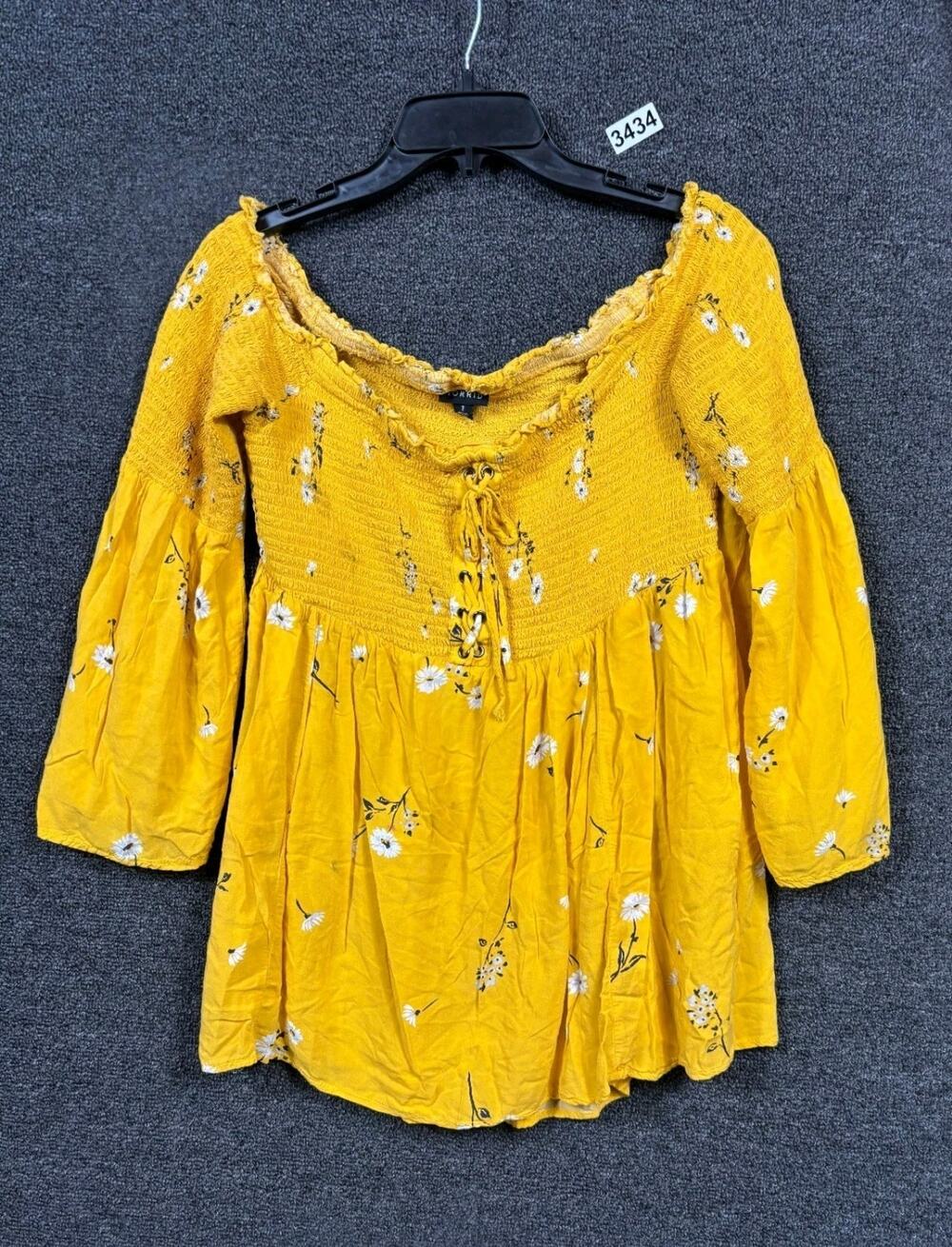 Torrid Lace-Up Smocked Off-Shoulder Top Womens Size 1 (1X) Yellow